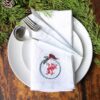 LINEN HEMSTITCH NAPKIN - Monogram Christmas Robin Napkins