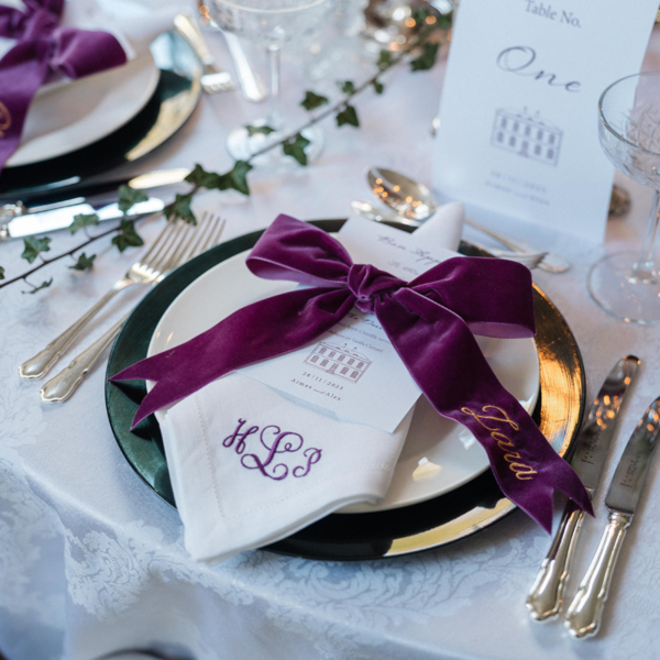 LINEN HEMSTITCH NAPKIN Personalised 3 initial Monogram