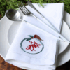 LINEN HEMSTITCH NAPKIN - Monogram Christmas Robin Napkins