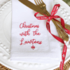 LINEN HEMSTITCH NAPKIN Personalised with Surname and Festive Bauble