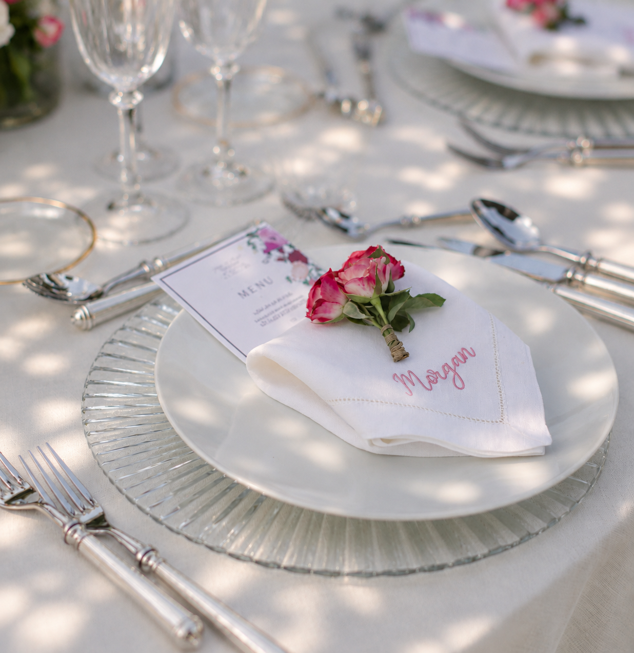 WHITE LINEN HEMSTITCH NAPKIN Place Setting Napkins