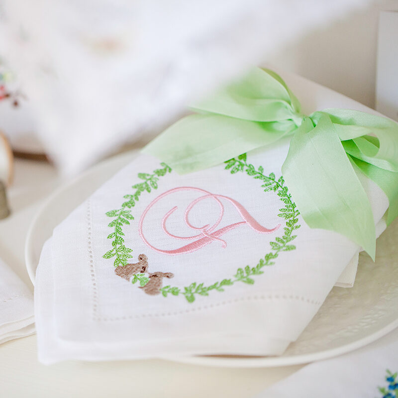 LINEN HEMSTITCH NAPKIN - Easter Bunny Monogram