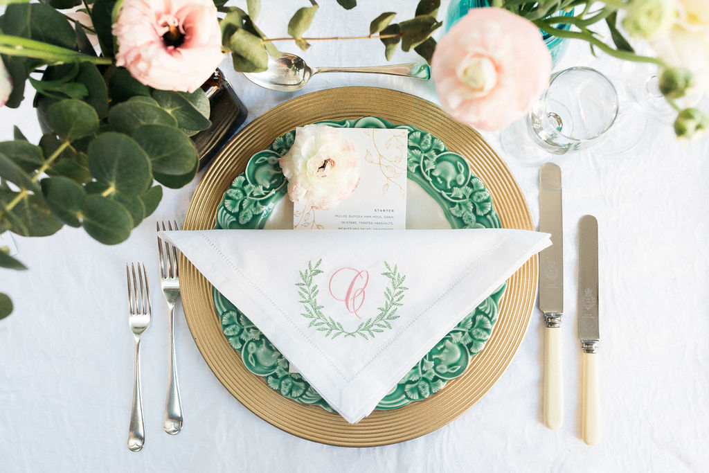 Laurel monogram napkins The Embroidered Napkin Company
