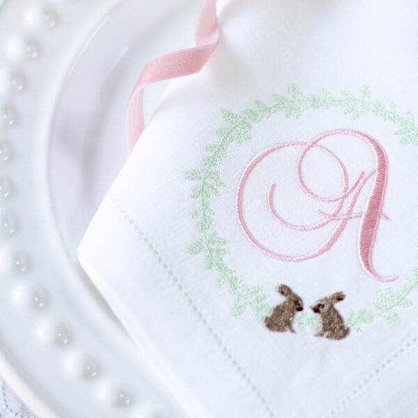 LINEN HEMSTITCH NAPKIN - Easter Bunny Monogram