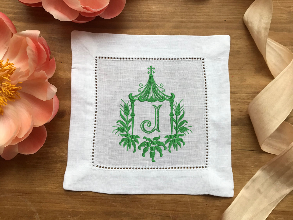 Pagoda cocktail napkins The Embroidered Napkin Company