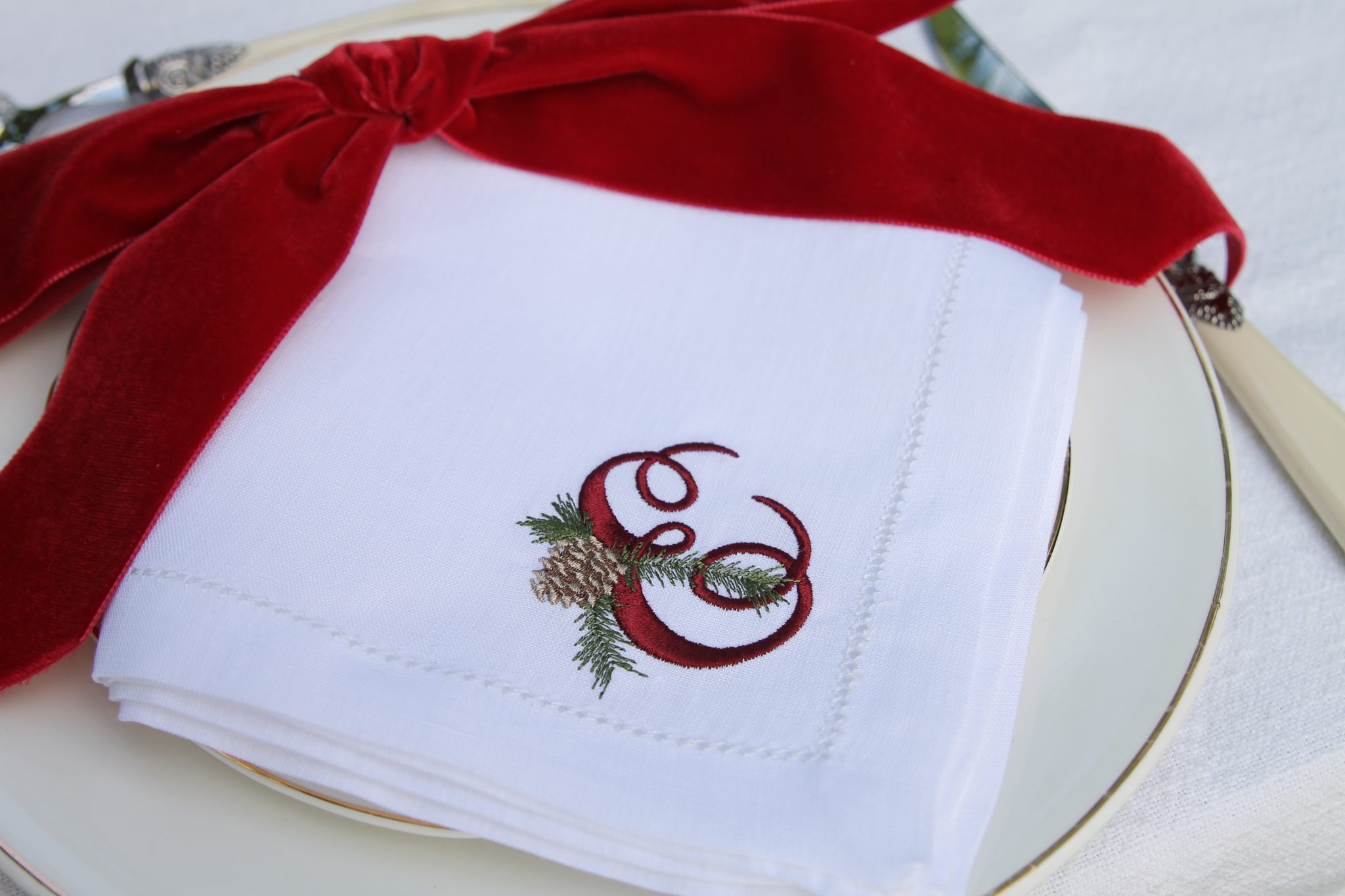 Christmas Monogram Napkin | The Embroidered Napkin Company