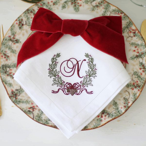 LINEN HEMSTITCH NAPKIN - Monogram Christmas Napkin