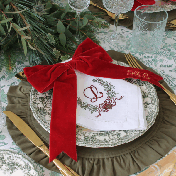LINEN HEMSTITCH NAPKIN - Monogram Christmas Napkin