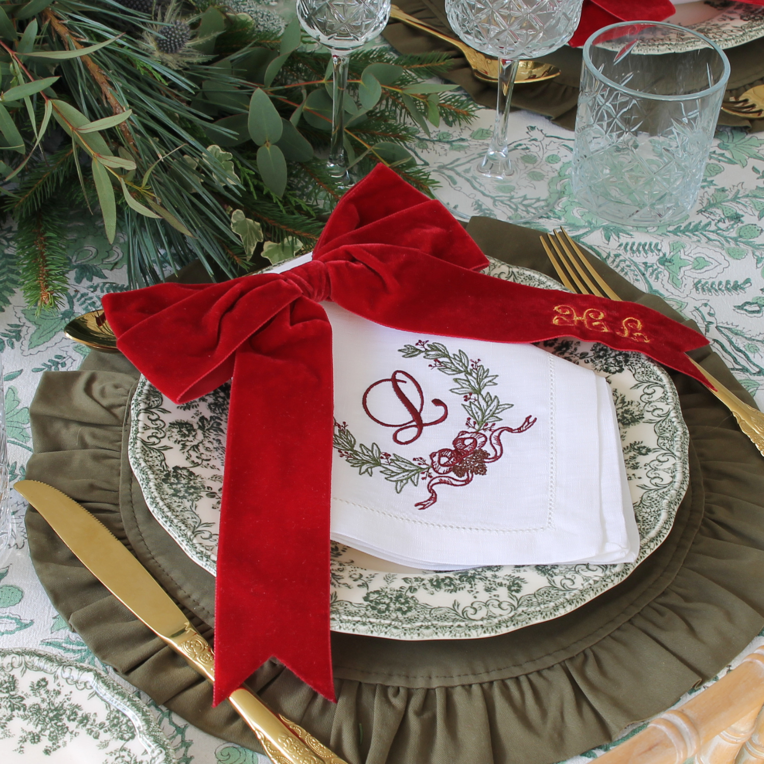 LINEN HEMSTITCH NAPKIN - Monogram Christmas Napkin