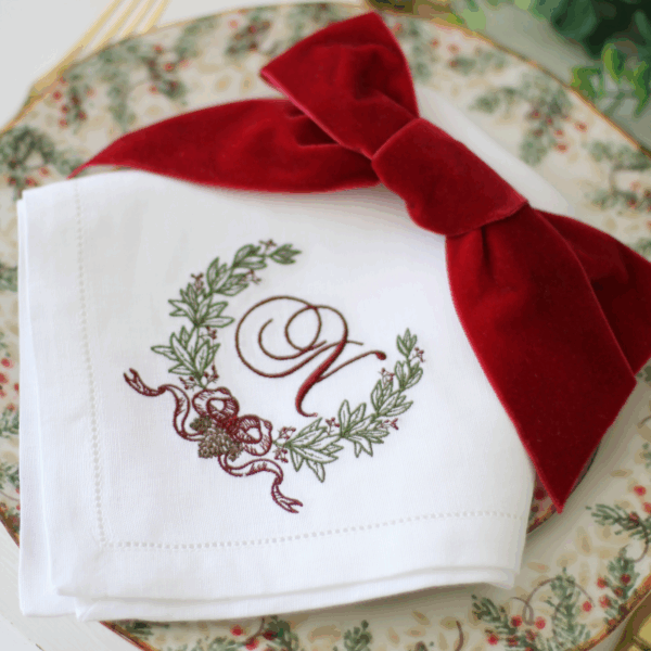LINEN HEMSTITCH NAPKIN - Monogram Christmas Napkin
