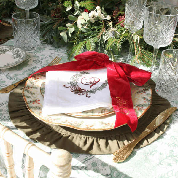 LINEN HEMSTITCH NAPKIN - Monogram Christmas Napkin
