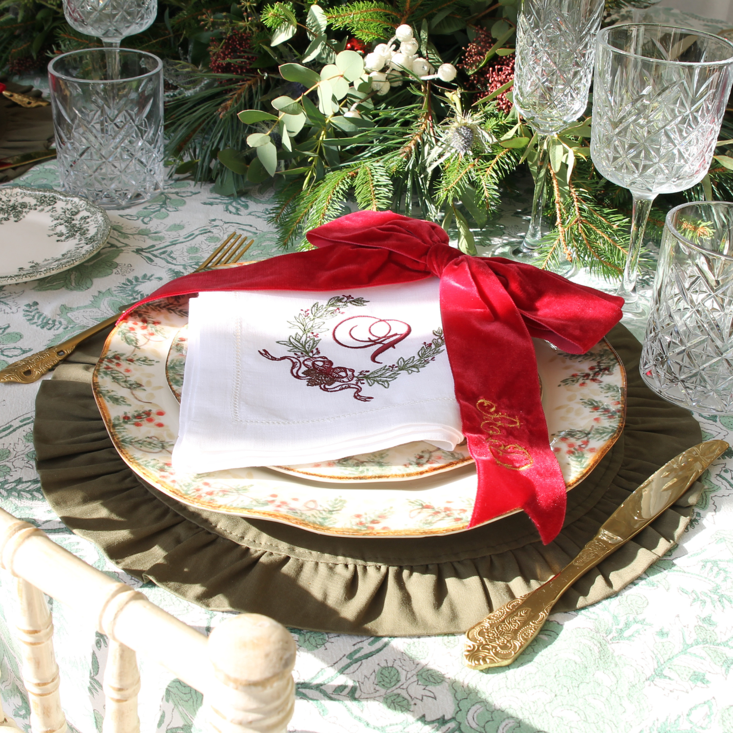 LINEN HEMSTITCH NAPKIN - Monogram Christmas Napkin