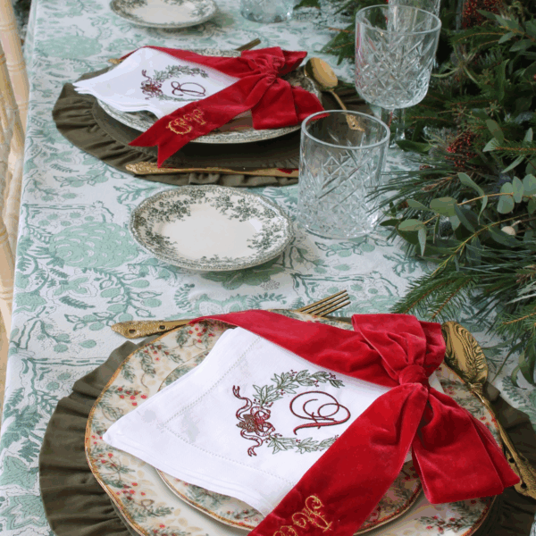 LINEN HEMSTITCH NAPKIN - Monogram Christmas Napkin