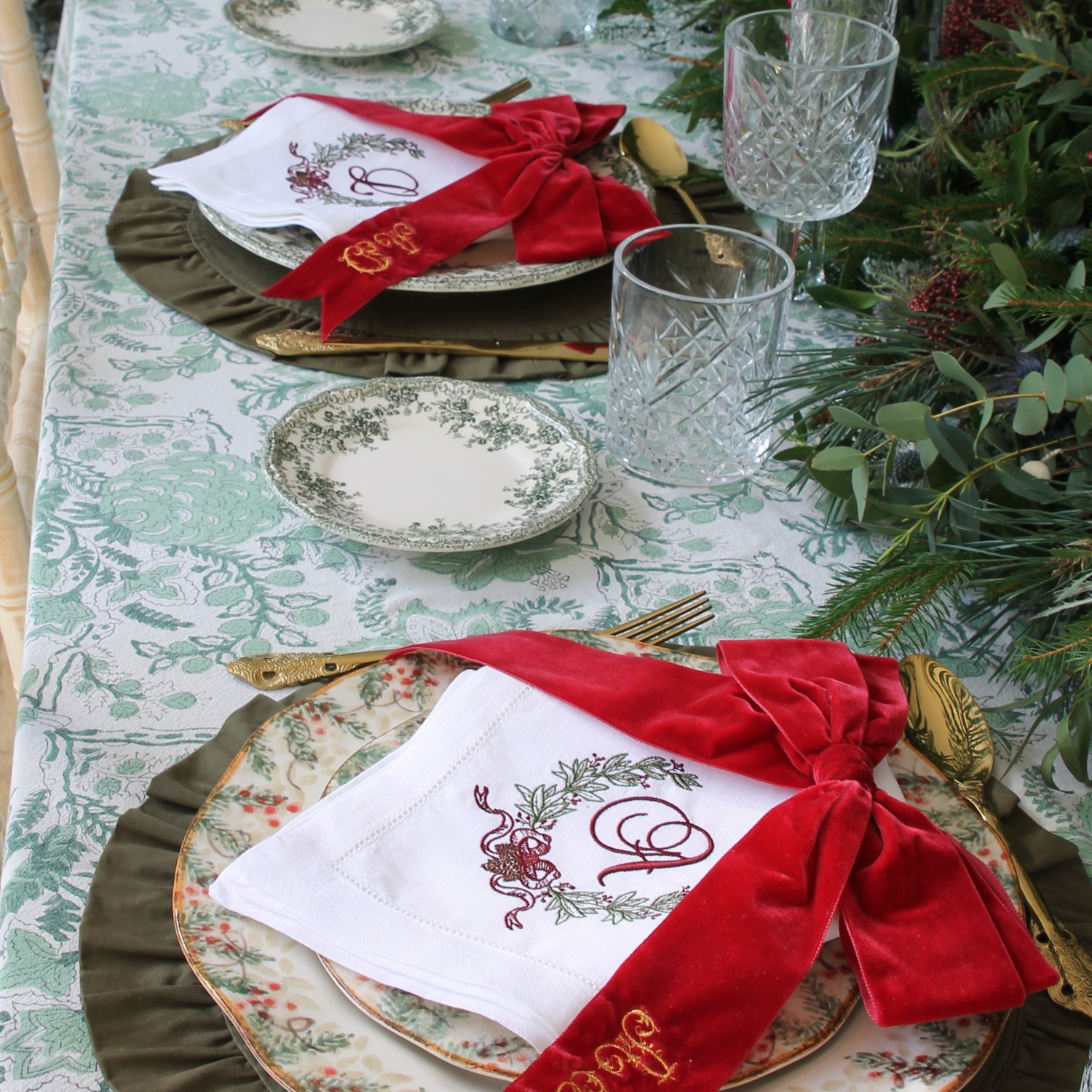 LINEN HEMSTITCH NAPKIN - Monogram Christmas Napkin