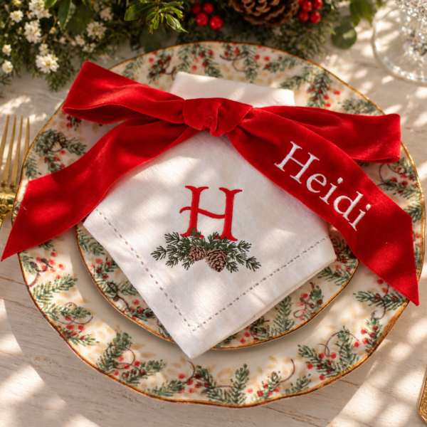 Personalised Velvet Ribbon Bow Embroidered With Guest Name or Monogram