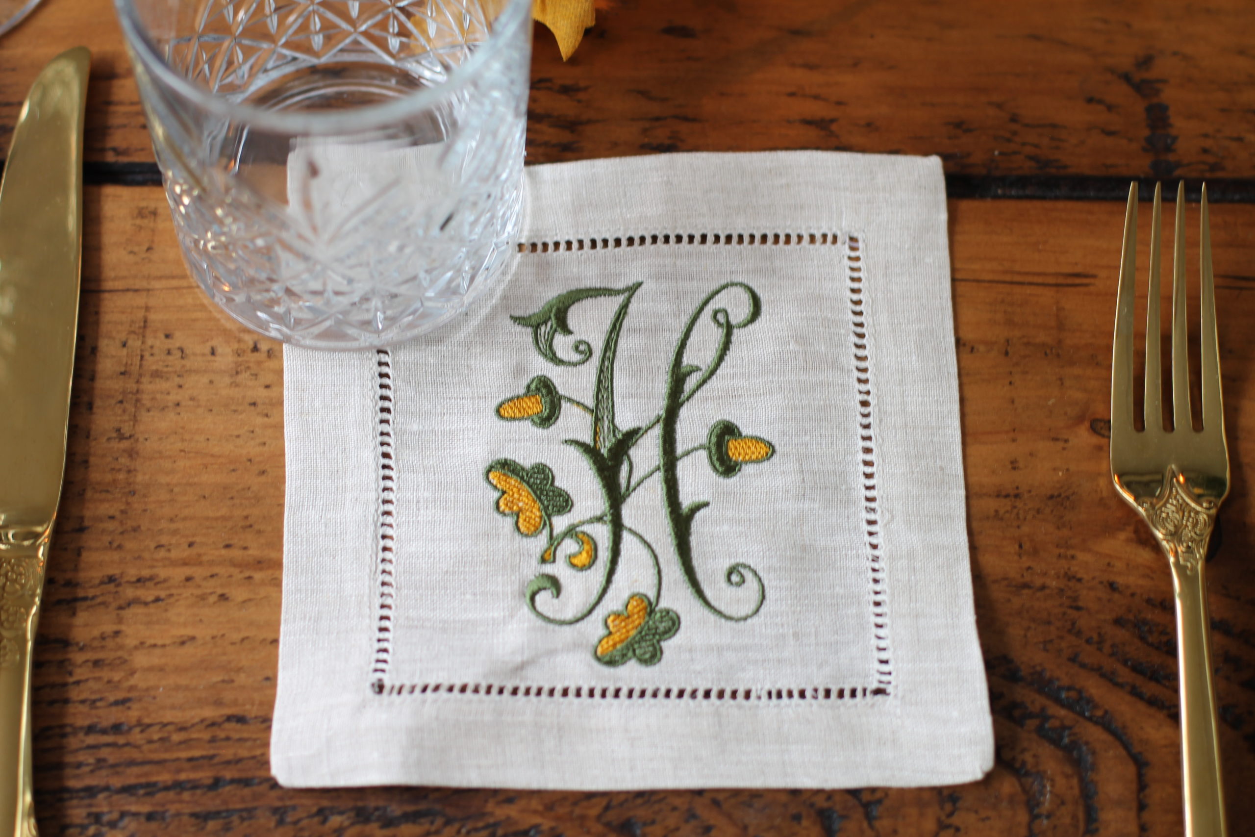 Acorn monogram napkins The Embroidered Napkin Company
