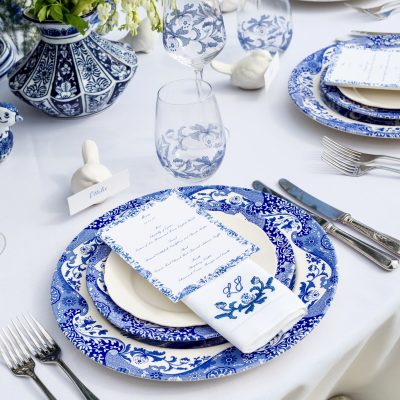 Chintzy Blue and White Wedding With Linen Custom Napkins