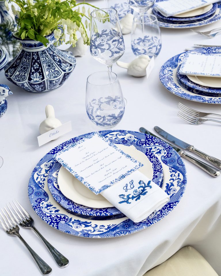 Chintzy Blue and White Wedding With Linen Custom Napkins