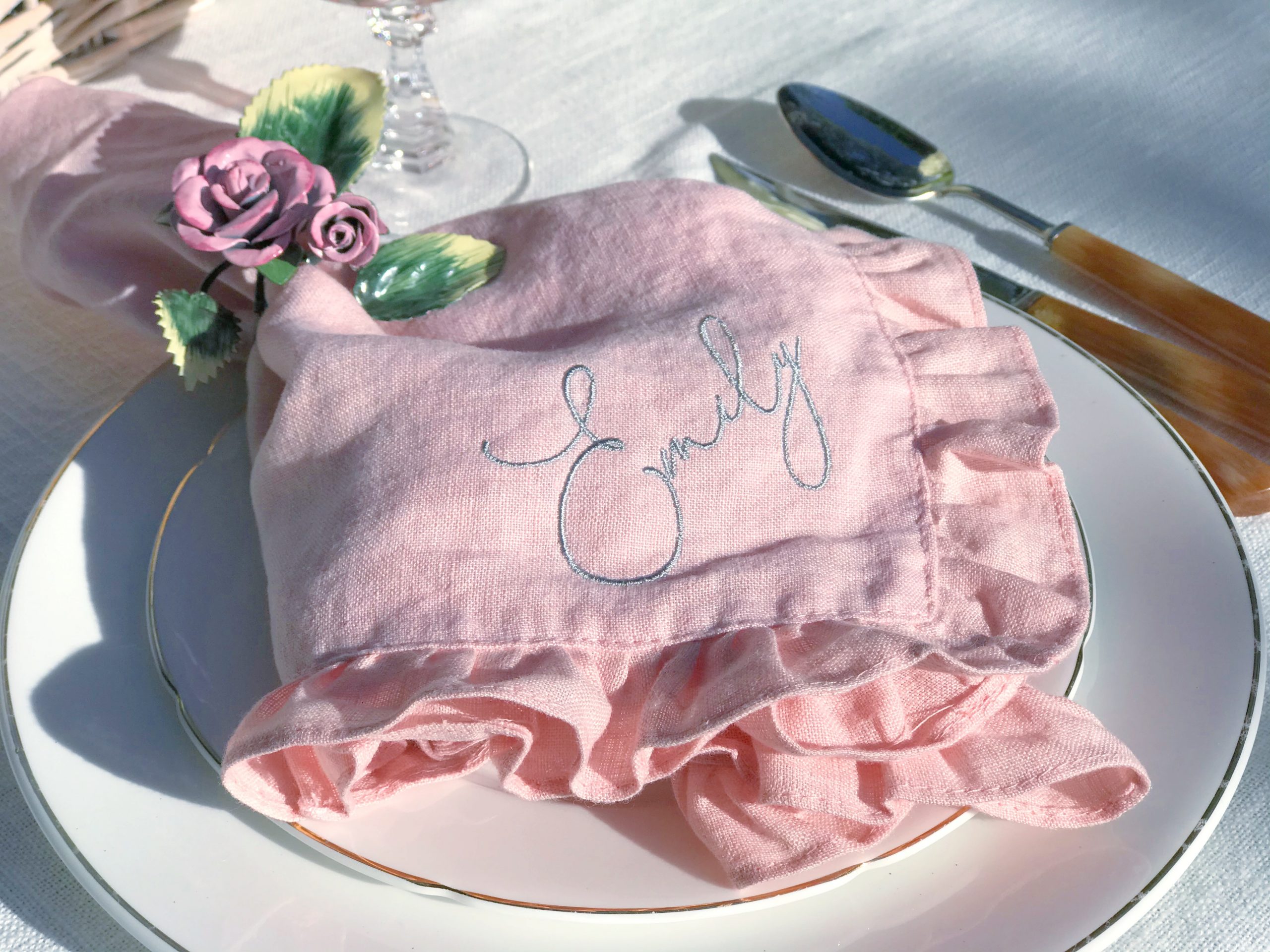 Ruffled Napkins Acorn Monogram The Embroidered Napkin Co