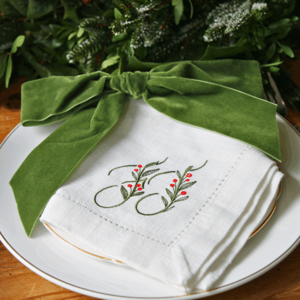 COTTON HEMSTITCH NAPKIN - Winterberry Monogram Napkins