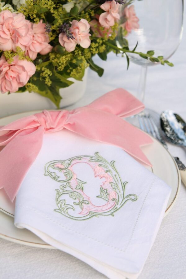 Two Colour Monogram Napkin The Embroidered Napkin Company