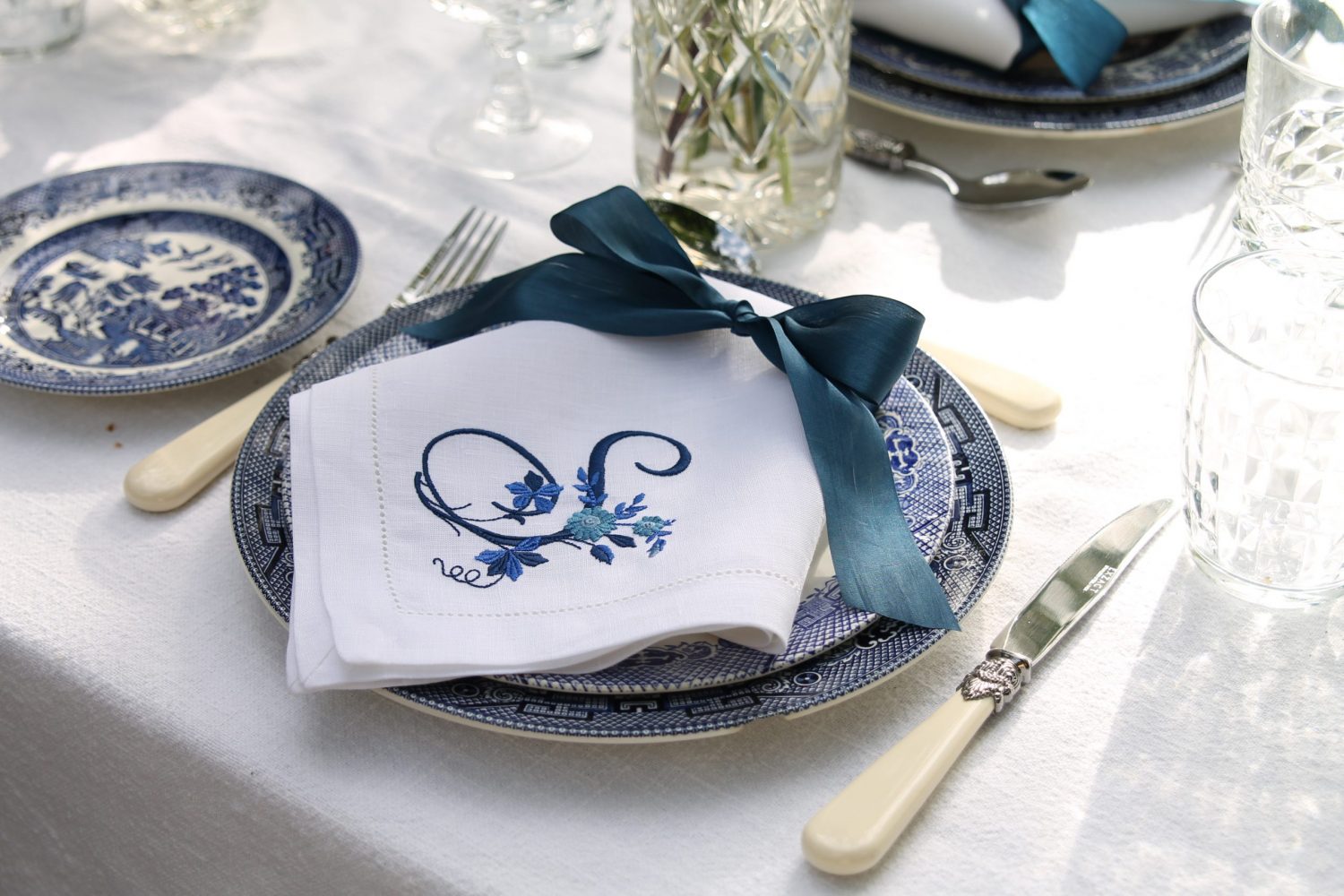 Blue and White Monogram Napkins The Embroidered Napkin Company