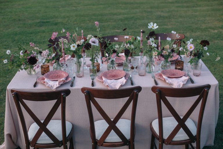 Pink and Green Garden Party Table Styling Ideas With Personalised Napkins