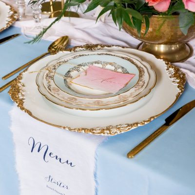 Modern and Elegant Wedding Table Styling With Printed Fabric Menus