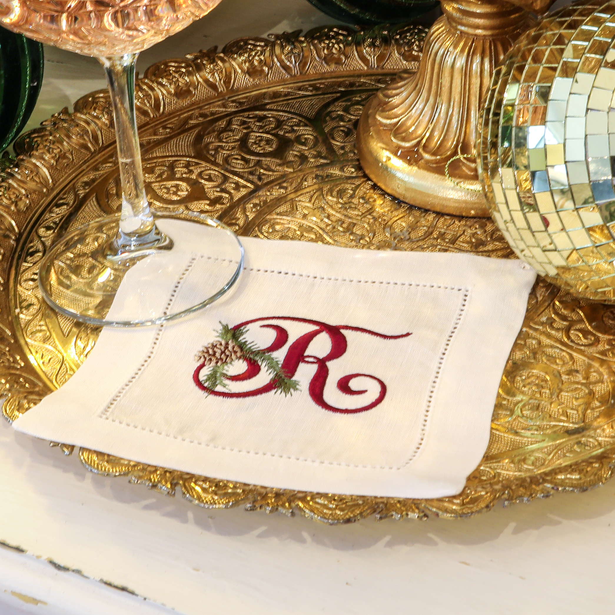 LINEN HEMSTITCH COCKTAIL NAPKIN – Christmas Monogrammed Cocktail Napkins