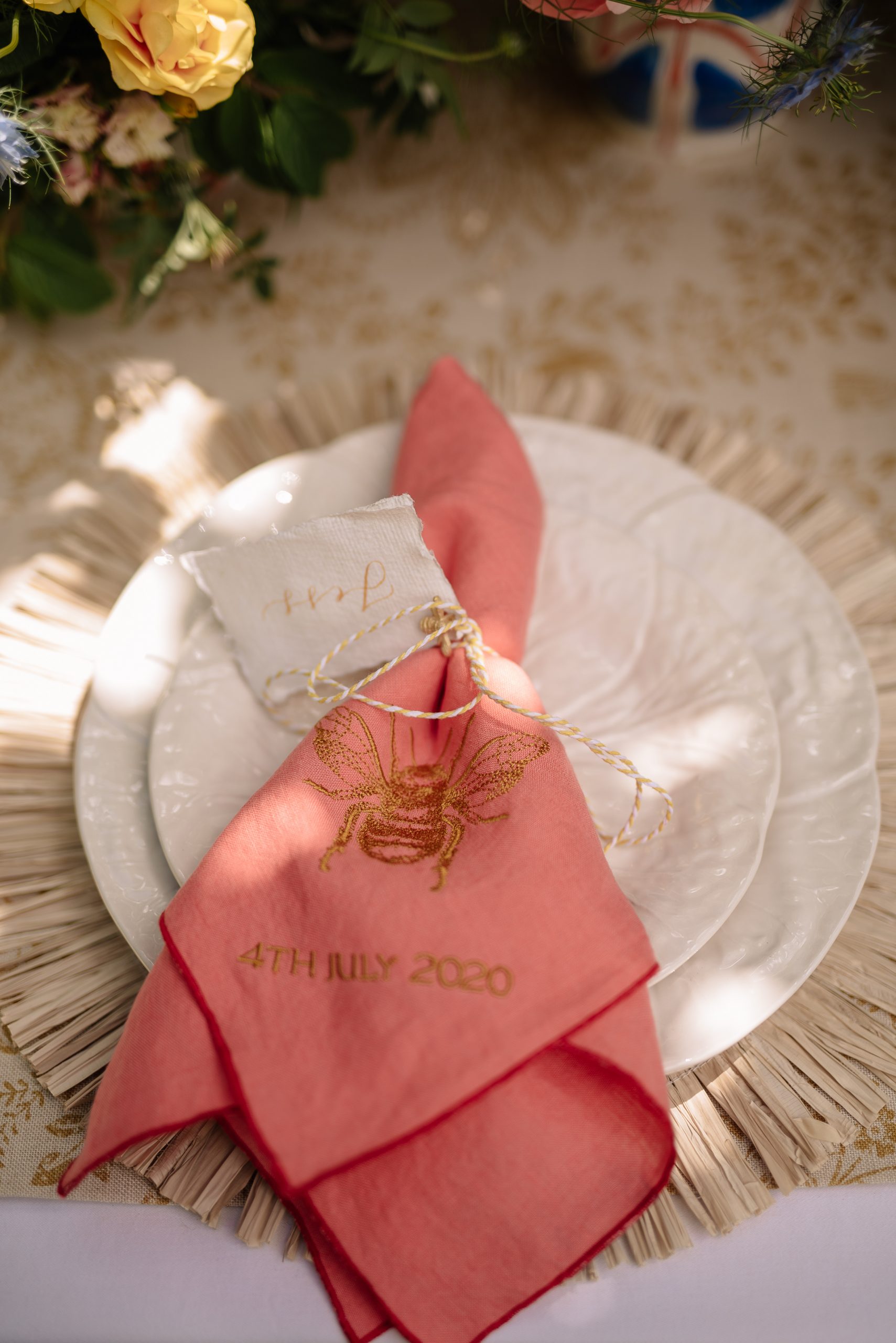 Personalised Pink Napkins For A Garden Party Naming Ceremony