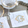 LINEN HEMSTITCH COCKTAIL NAPKIN - Two Colours Ornate Monogram Cocktail Napkins