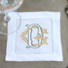 LINEN HEMSTITCH COCKTAIL NAPKIN - Two Colours Ornate Monogram Cocktail Napkins