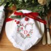 RUFFLED LINEN NAPKIN - Cute Christmas Napkin Love Heart Christmas Wreath Monogram