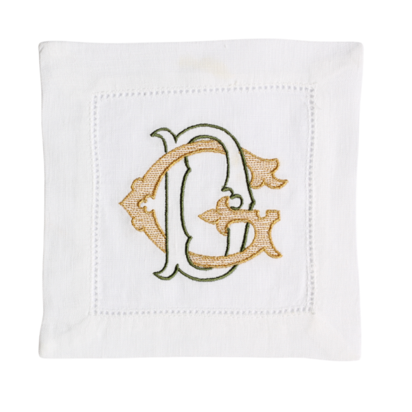 LINEN HEMSTITCH COCKTAIL NAPKIN Two Colours Ornate Monogram Cocktail Napkins