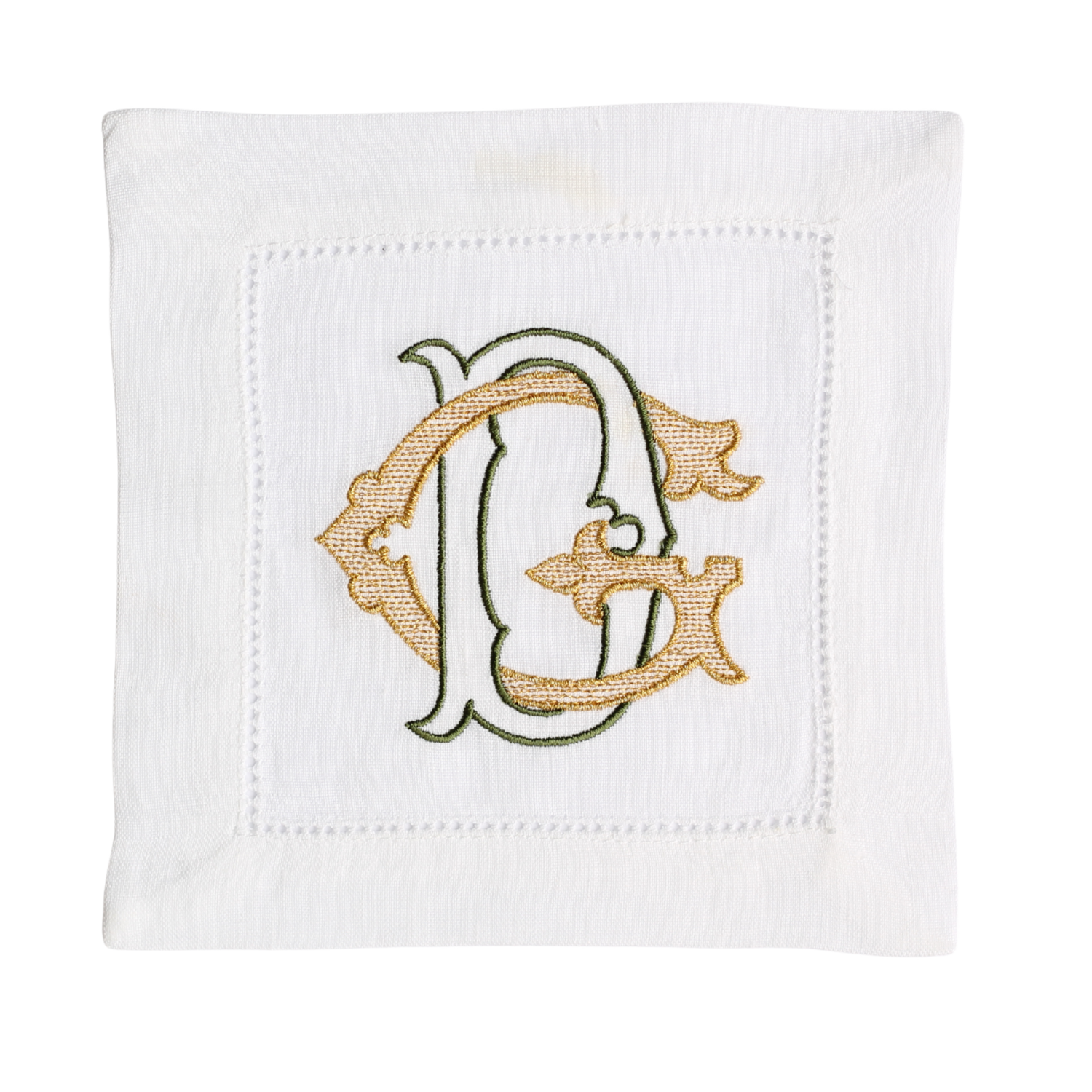 LINEN HEMSTITCH COCKTAIL NAPKIN Two Colours Ornate Monogram Cocktail Napkins