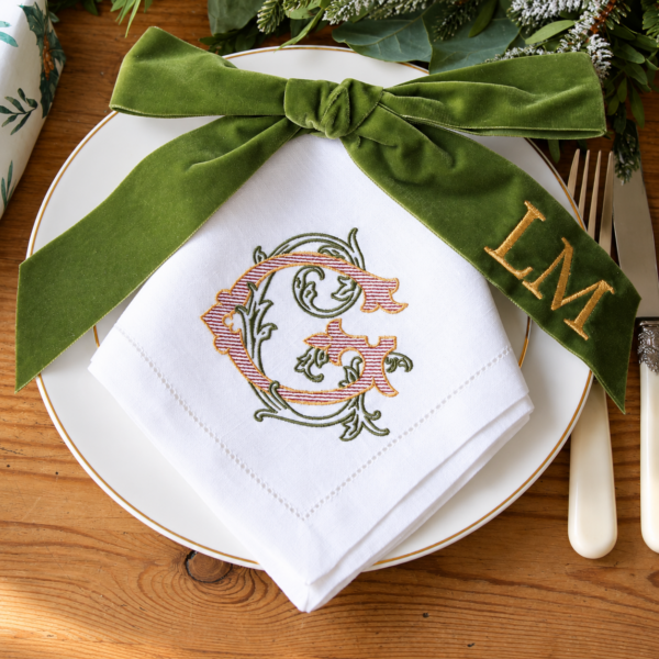 LINEN HEMSTITCH NAPKIN Christmas Monogram Embroidered Napkin