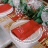 COTTON HEMSTITCH NAPKIN - Red Christmas Napkins Personalised with Festive Monogram