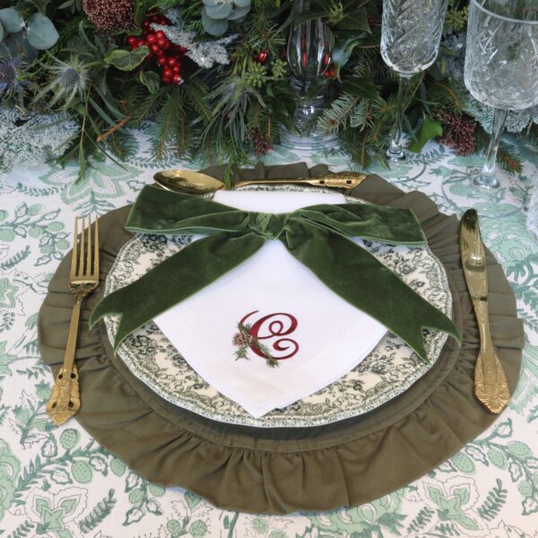 LINEN HEMSTITCH NAPKIN – Pine Cone Christmas Monogram Napkins