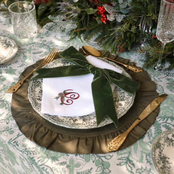 LINEN HEMSTITCH NAPKIN Pine Cone Christmas Monogram Napkin LINEN HEMSTITCH NAPKIN Pine Cone Christmas Monogram Napkin