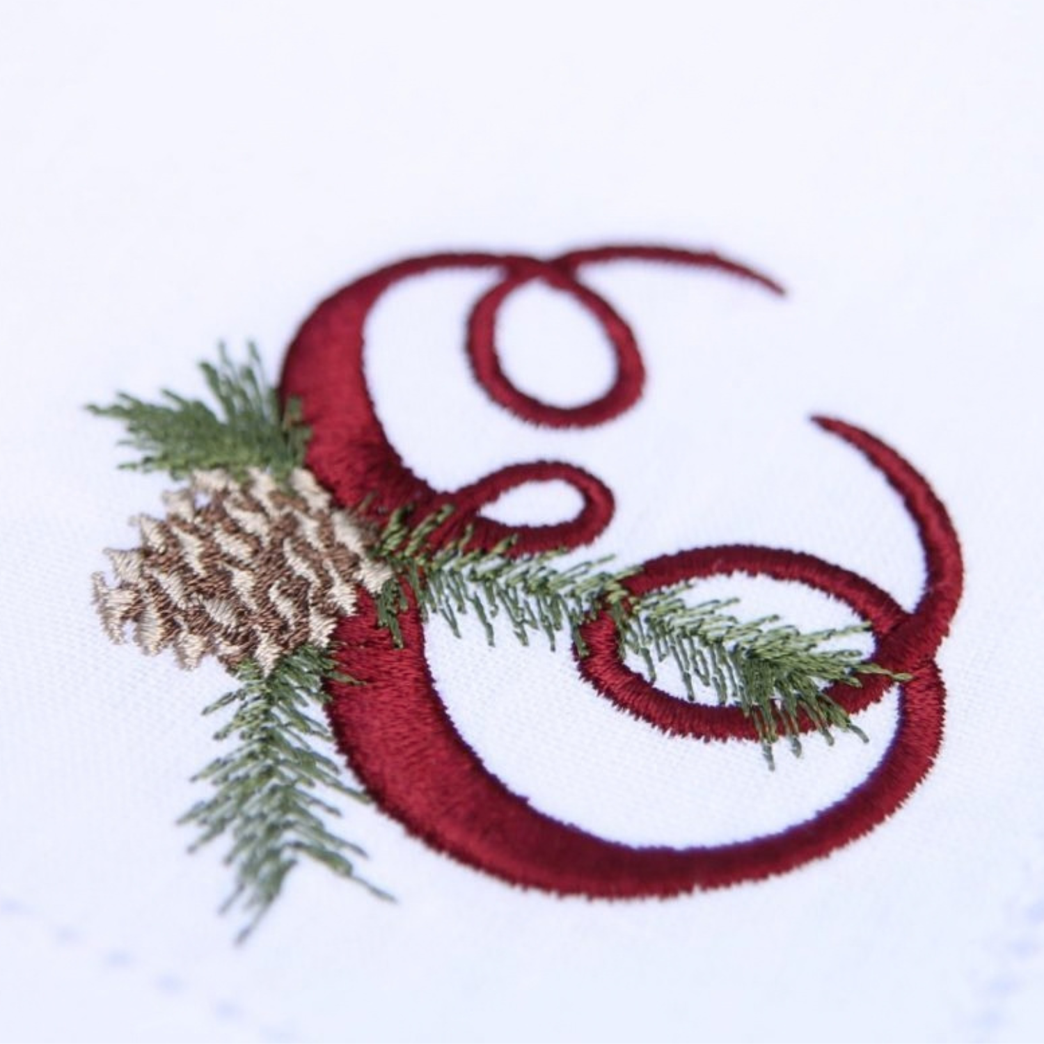 LINEN HEMSTITCH NAPKIN Pine Cone Christmas Monogram Napkins