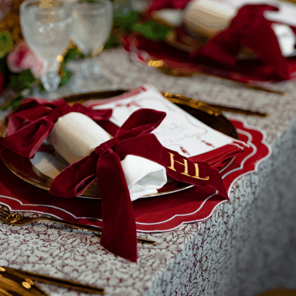 REUSABLE CHRISTMAS CRACKERS Once Pulled Become Full Size Napkins with Monogrammed Velvet Bow