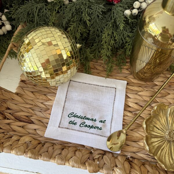 LINEN HEMSTITCH COCKTAIL NAPKIN - Name or Custom Quote Cocktail Napkin