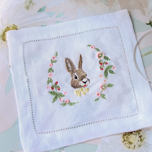 LINEN HEMSTITCH COCKTAIL NAPKIN Easter Bunny Cocktail Napkin
