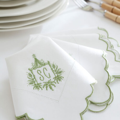 Monogrammed green scallop napkins