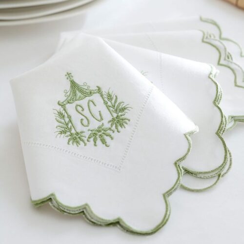 monogrammed green scallop napkins by Sophie Conran