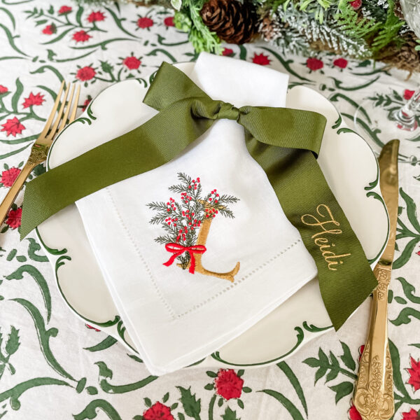 Christmas Napkin with Holly Monogram