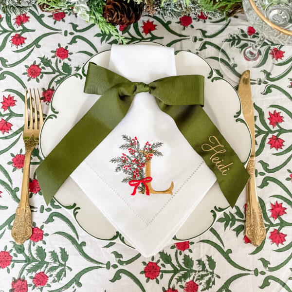 Christmas Napkin with Holly Monogram