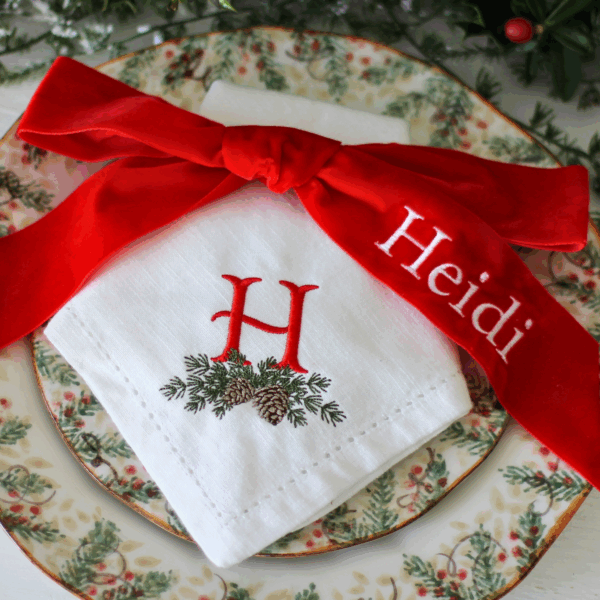 COTTON HEMSTITCH NAPKINS – Pine Monogram Christmas Napkins