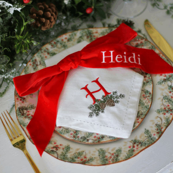 COTTON HEMSTITCH NAPKINS – Pine Monogram Christmas Napkins