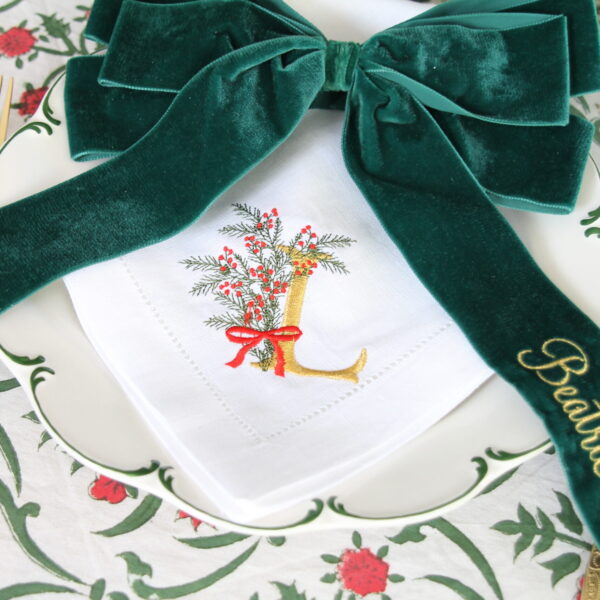 Christmas Napkin with Holly Monogram